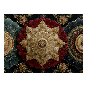 Póster Arte de joya de mandala ornamentado de color teal