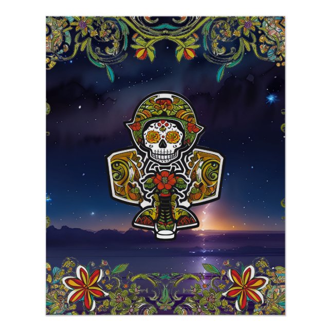 Póster Arte de la calavera del azúcar - Altar del avión m (Anverso)