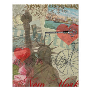 Póster Arte de la Línea de Skyline de la Libertad Vintage