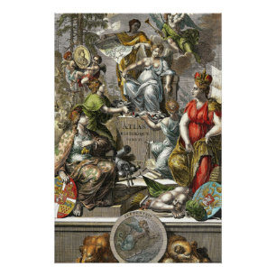 Póster Arte de línea de mapa cartográfico antiguo