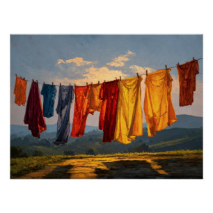 Póster Arte de línea de ropa Golden Sunset