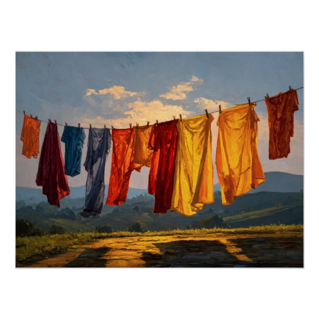 Póster Arte de línea de ropa Golden Sunset (Anverso)