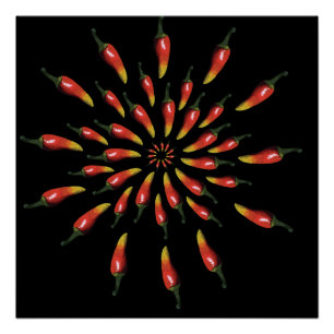 Póster Arte de mandala de pimientos picantes coloridos