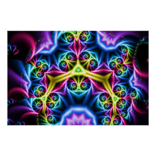 Póster Arte de Mandala Neon Psicodélico Caleidoscopio Fra