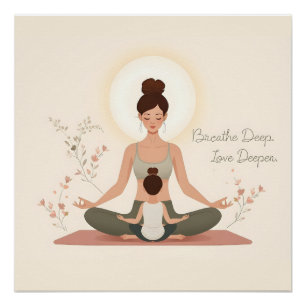 Póster Arte de Meditación Yoga Madre Hijo