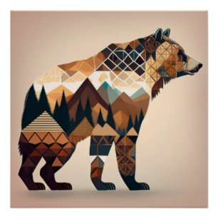 Póster Arte de montaña de oso geométrico