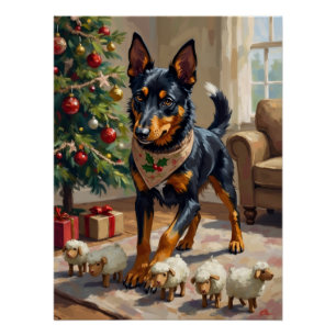 Póster Arte de Navidad de Australian Kelpie Pastoreando