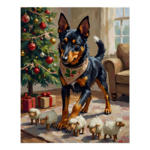 Póster Arte de Navidad de Pastoreo de Kelpie Australiano