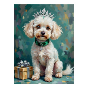 Póster Arte de Navidad de Princesa Caniche Blanca Glamuro