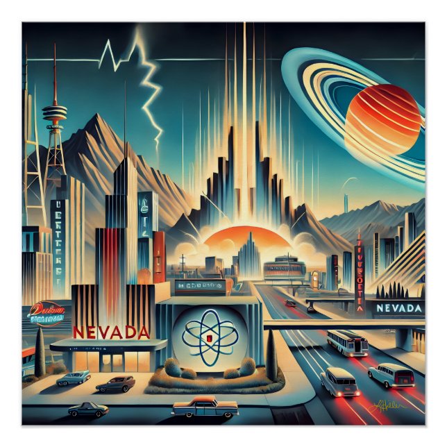 Póster Arte de Nevada de la Era Espacial Atómica de Mitad (Anverso)