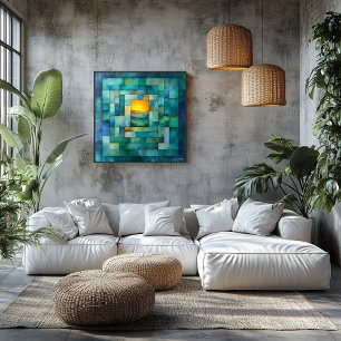 Póster Arte de paisaje geométrico - Atardecer teal y dora