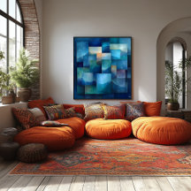 Arte de paisaje montañoso geométrico – Azul y verd