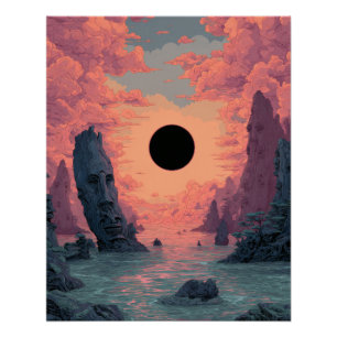 Póster Arte de Paisaje Onírico de Eclipse de Puesta de So