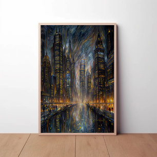 Póster Arte de paisaje urbano futurista al estilo de Van