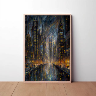 Póster Arte de paisaje urbano futurista al estilo de Van
