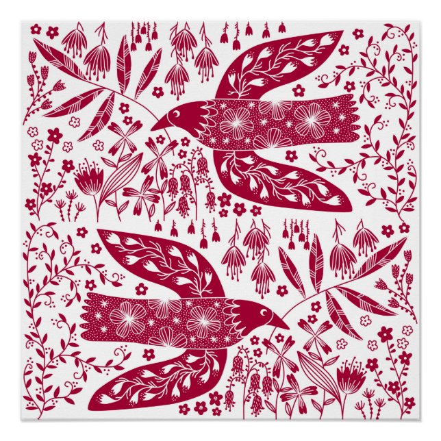 Póster Arte de pájaro rojo (Anverso)