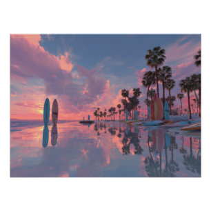 Póster Arte de Palma de Sueño de Atardecer de Neón