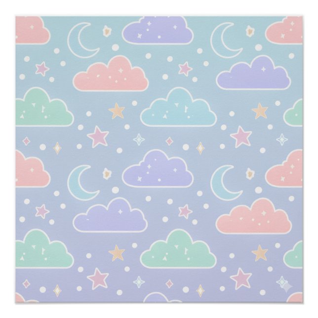 Póster Arte de pared con cartel de nube pastel suave (Anverso)