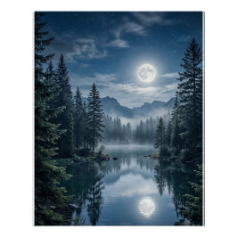 Póster Arte de pared de bosque de hoja perenne iluminado