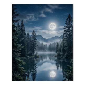 Póster Arte de pared de bosque de hoja perenne iluminado