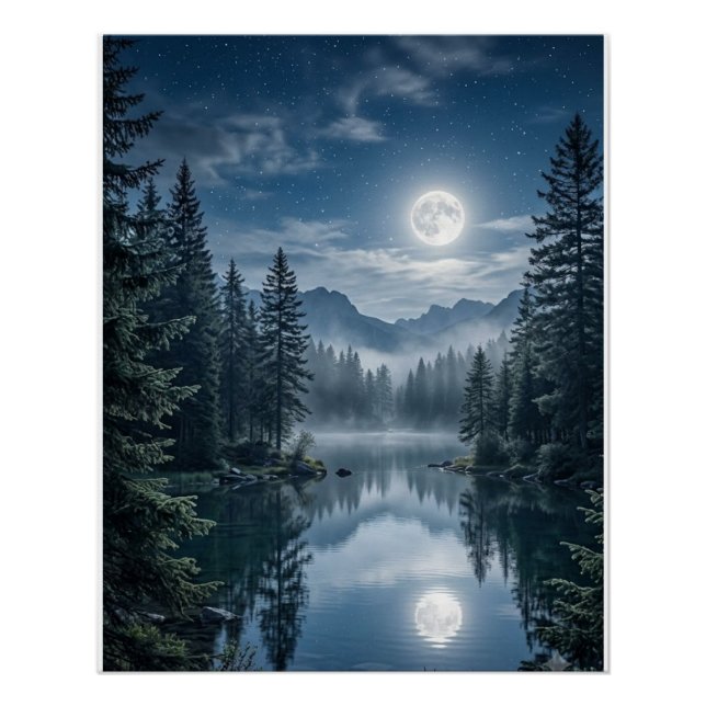 Póster Arte de pared de bosque de hoja perenne iluminado  (Anverso)
