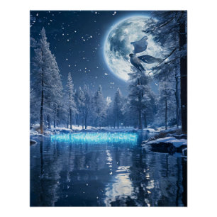 Póster Arte de pared de bosque nevado   Escena acogedora 