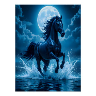Póster Arte de pared de caballo bajo la luna azul de medi