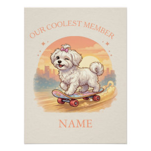 Póster Arte de pared de cachorro maltés personalizado con
