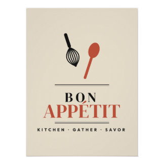 Póster Arte de pared de cocina Bon Appétit Tipografía Ret
