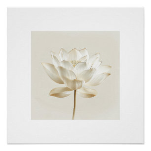 Póster Arte de pared de flor de loto blanca – Bo beige ze