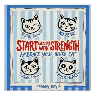 Póster Arte de pared de gato motivacional – Cita de fuerz