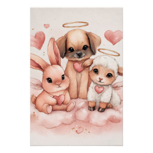 Póster Arte de pared de guardería de animales Cupido bebé