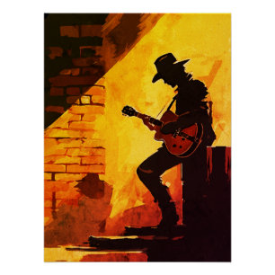 Póster Arte de Pared de Guitarrista Vaquero – Música Occi