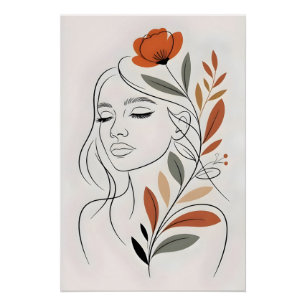 Póster Arte de pared de mujer con líneas minimalistas de 