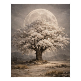 Póster Arte de pared de paisaje de árbol florido bajo la