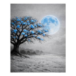 Póster Arte de pared de paisaje de árbol florido bajo la