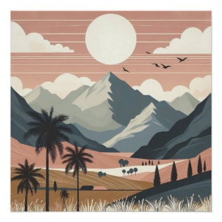 Póster Arte de pared de paisaje de montaña boho