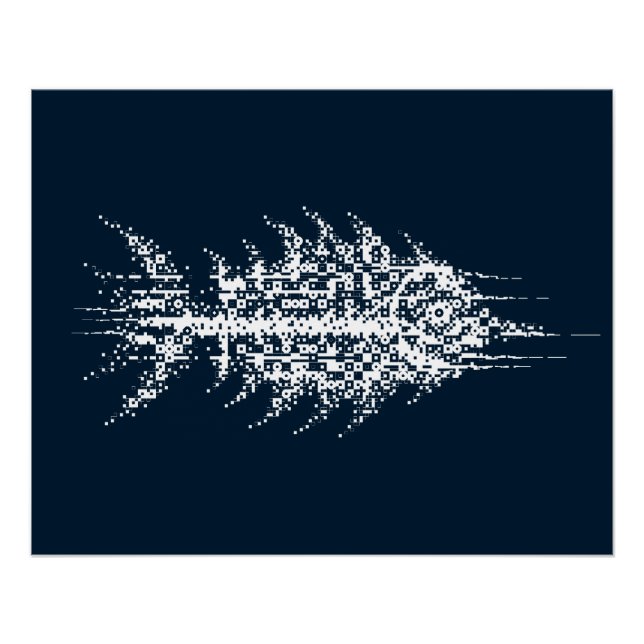 Póster Arte de Pared de Pez Blanco con Píxel Glitch (Anverso)