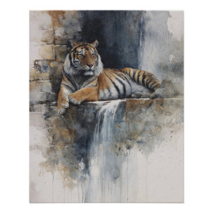 Póster Arte de pared de piedra de tigre en acuarela seren