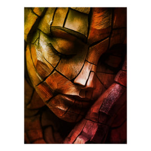 Póster Arte de Pared de Rostro Femenino en Mosaico Abstra