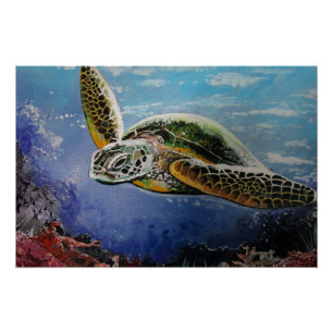 Póster Arte de Pared de Tortuga Marina Colorida para Cost
