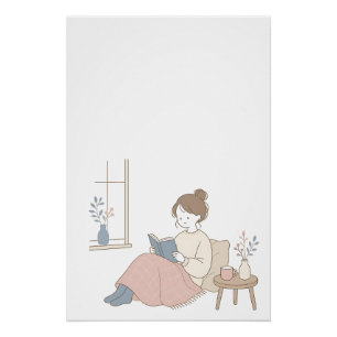 Póster Arte de pared lector de ventana matutino minimalis