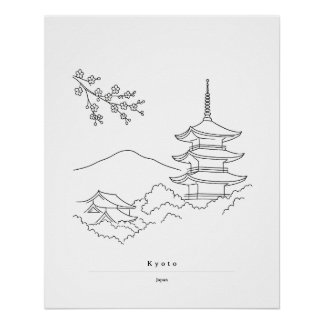 Póster Arte de pared minimalista de Kyoto | Grabado de pa