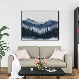 Póster Arte de pared minimalista del bosque de montaña Ze