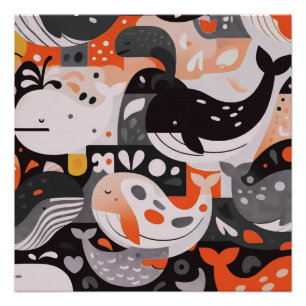 Póster Arte de pared moderno de ballena linda patrón