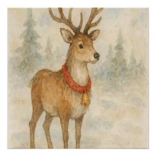 Póster Arte de pared navideño acogedor de renos festivos