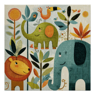 Póster Arte de pared para guardería de Animales caprichos