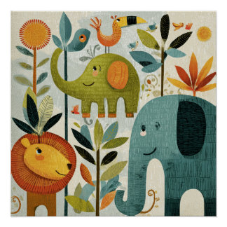 Póster Arte de pared para guardería de Animales caprichos