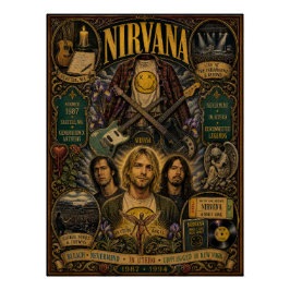 Póster Arte de pared tributo a Kurt Cobain de Nirvana vin