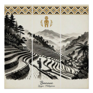 Póster Arte de pared tríptico de las terrazas de arroz de